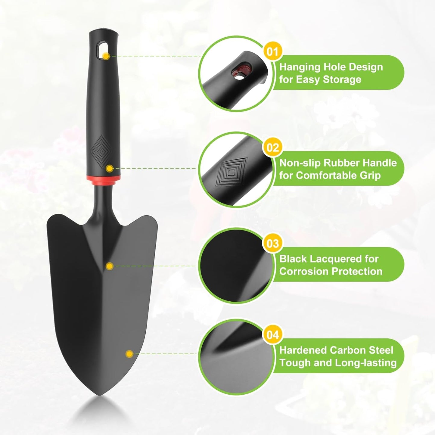 msymsyu Gartenschaufel 2 Stück Schwarzer Breiter Blumenkelle (32.5 x 8 cm) x 1 und Schmaler Pflanzschaufel (32 x 6 cm) x 1 Gartenschaufel klein zum Umpflanzen von Setzlingen Jäten und Auflockern