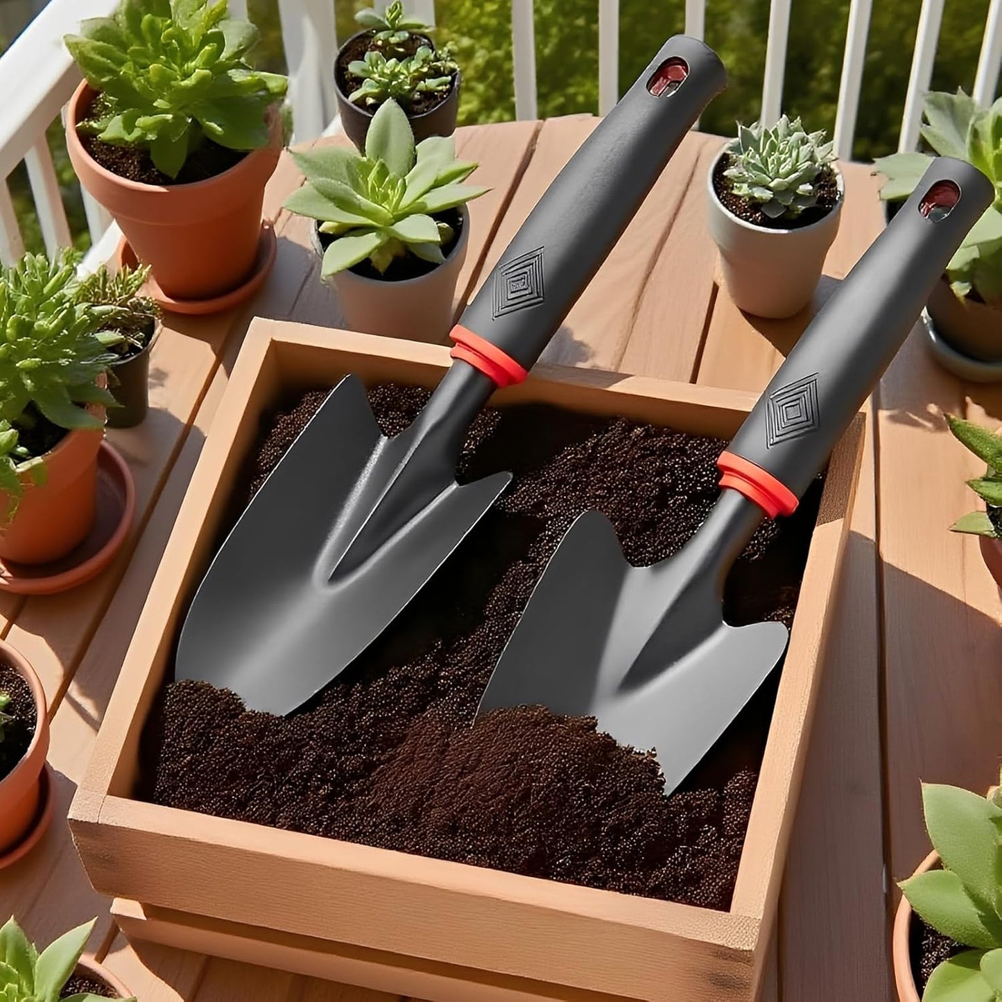 msymsyu Gartenschaufel 2 Stück Schwarzer Breiter Blumenkelle (32.5 x 8 cm) x 1 und Schmaler Pflanzschaufel (32 x 6 cm) x 1 Gartenschaufel klein zum Umpflanzen von Setzlingen Jäten und Auflockern