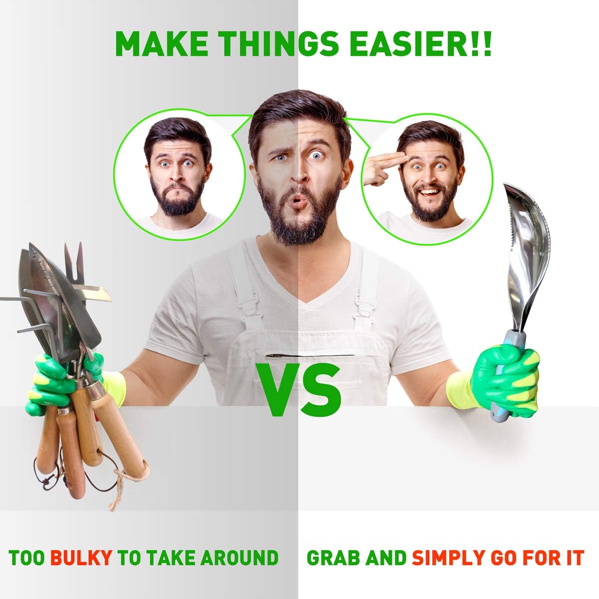 Jardineer Gartenschaufel Hand, Mehrzweck-Bodenschaufel, Edelstahl Gartenkelle All-in-One Dirty Little Bagger als Kultivator, Jäter, Umpflanzer