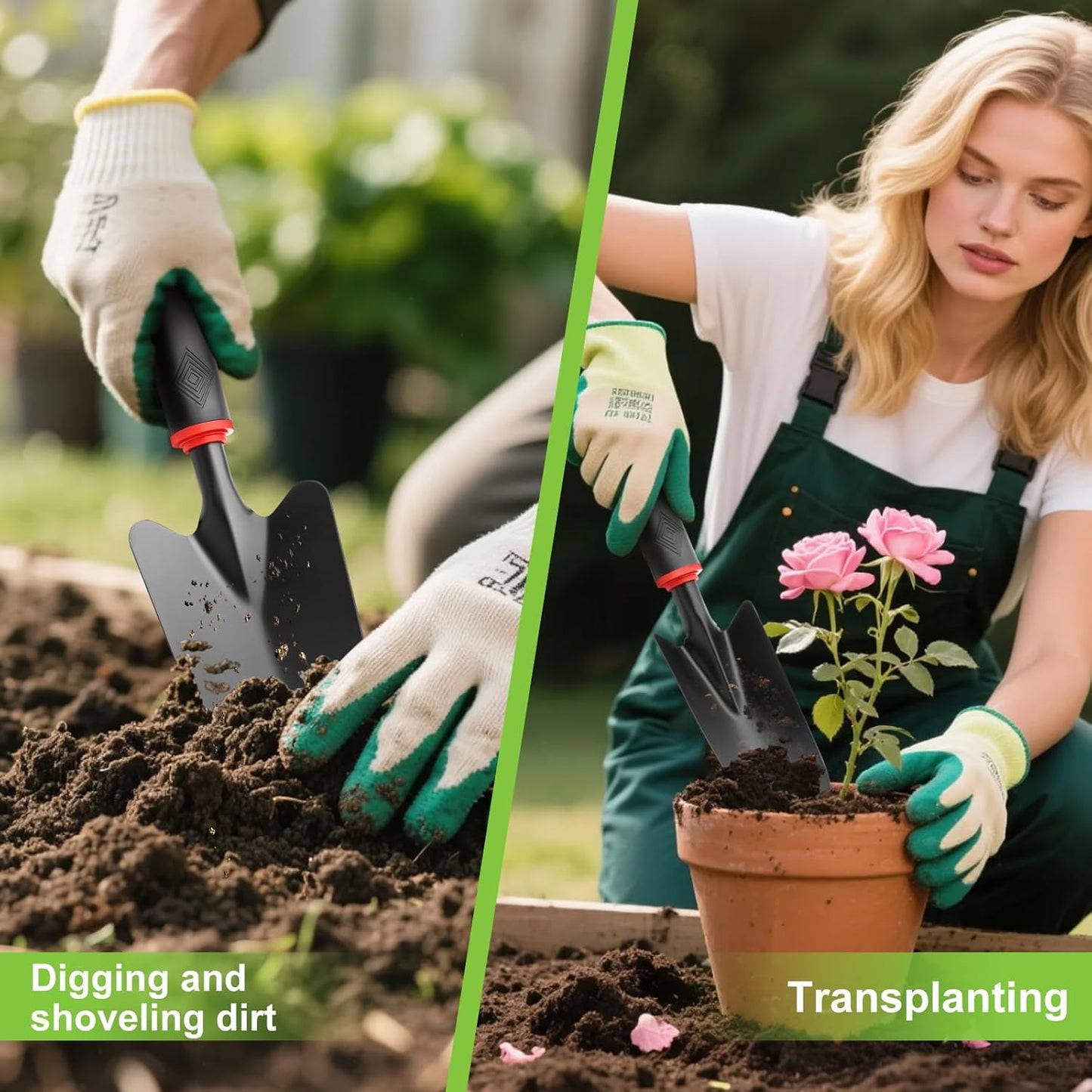 msymsyu Gartenschaufel 2 Stück Schwarzer Breiter Blumenkelle (32.5 x 8 cm) x 1 und Schmaler Pflanzschaufel (32 x 6 cm) x 1 Gartenschaufel klein zum Umpflanzen von Setzlingen Jäten und Auflockern