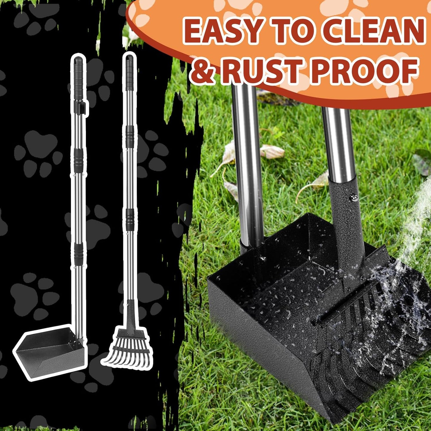 YGNNXRN Hundekotschaufel Set mit 96 cm langem Griff – Abnehmbares Metalltablett, Rechen für große, mittelgroße & kleine Hunde – Hundekotentferner für Garten, Rasen, Erde oder Kies