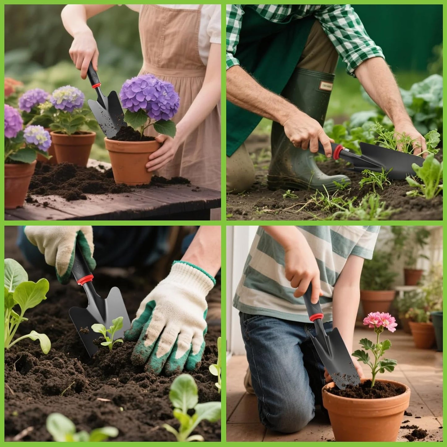 msymsyu Gartenschaufel 2 Stück Schwarzer Breiter Blumenkelle (32.5 x 8 cm) x 1 und Schmaler Pflanzschaufel (32 x 6 cm) x 1 Gartenschaufel klein zum Umpflanzen von Setzlingen Jäten und Auflockern