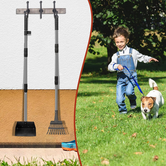 YGNNXRN Hundekotschaufel Set mit 96 cm langem Griff – Abnehmbares Metalltablett, Rechen für große, mittelgroße & kleine Hunde – Hundekotentferner für Garten, Rasen, Erde oder Kies