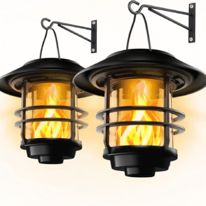 2er Set Wandleuchten mit flackernden Flammen, Glas & Metall, IP65 wasserdicht, inkl. Wandhalterung für Garten, Terrasse & Veranda