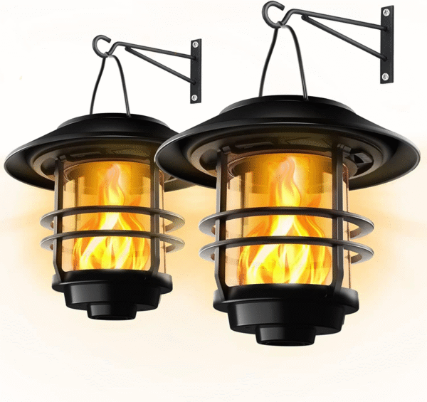 2er Set Wandleuchten mit flackernden Flammen, Glas & Metall, IP65 wasserdicht, inkl. Wandhalterung für Garten, Terrasse & Veranda