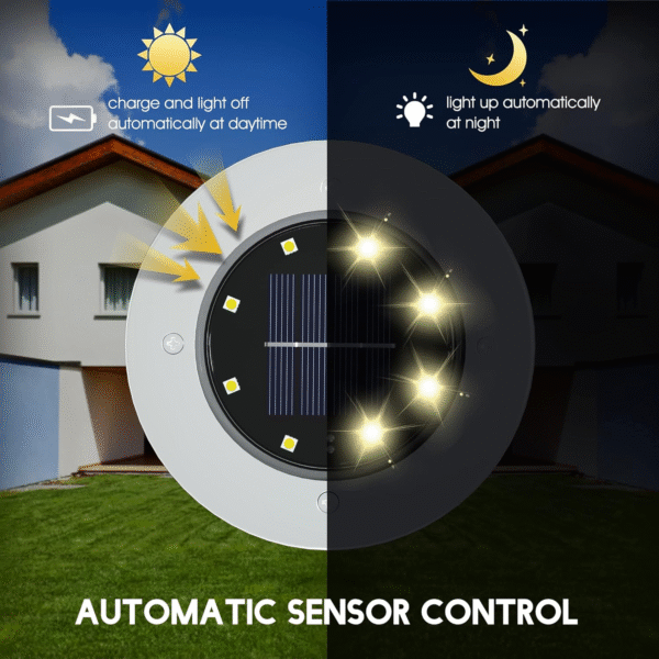 FLOWood Solar Bodenleuchte – 12er Set Solarleuchten für Garten, wasserdicht, 8 LEDs, Warmweiß, Edelstahl & Kunststoff, Energieklasse A – Bild 4