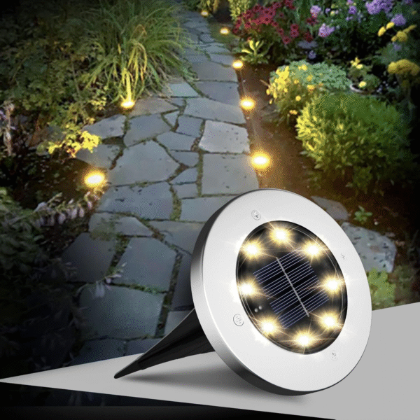 FLOWood Solar Bodenleuchte – 12er Set Solarleuchten für Garten, wasserdicht, 8 LEDs, Warmweiß, Edelstahl & Kunststoff, Energieklasse A – Bild 2