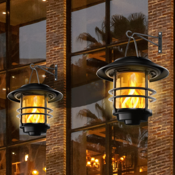 2er Set Wandleuchten mit flackernden Flammen, Glas & Metall, IP65 wasserdicht, inkl. Wandhalterung für Garten, Terrasse & Veranda – Bild 5
