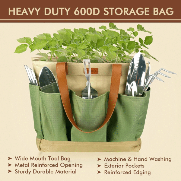 YAUNGEL Gartenwerkzeug Set – 10-teiliges Profi-Set aus Schwerlast-Edelstahl mit Holzgriff, inkl. Organizer-Tasche, Geschenkverpackung, Grün – Bild 3