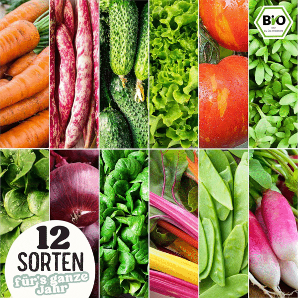 valeaf BIO Gartenjahr Samen Set – 12er Bio Gemüsesamen für Balkon, Hochbeet & Garten – Bild 2